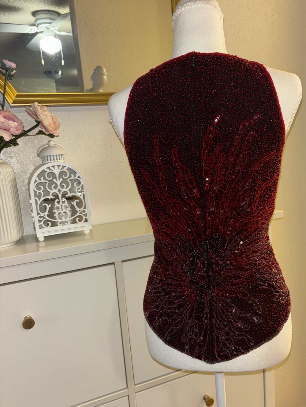 Vintage 1990s Papell Boutique Evening 100% Silk Hand-Beaded Top - Picture 2 of 4